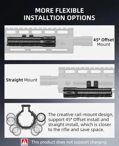 Vista 5 de EZshoot Linterna táctica de rifle de 1800 lúmenes con interruptor de presión, linterna táctica para rifle compatible con M-Rail, linterna de rifle
