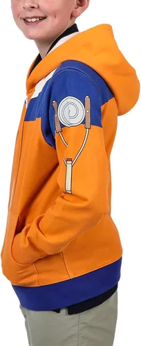 Vista 2 de Bioworld Naruto Uzumaki Naruto Cosplay - Sudadera con capucha con cremallera para niños, Multicolor