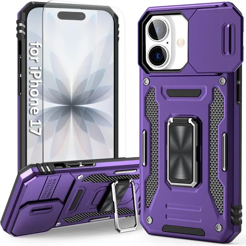 Vista 47 de Funda compatible con iPhone17 Pro con soporte, cubierta de cámara y protector de pantalla HD, doble capa a prueba de golpes, protección contra