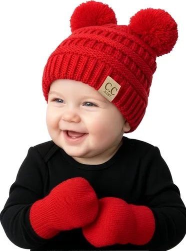 Vista 11 de Funky Junque Conjunto de gorro y mitones con doble pompón de pelo sintético para bebé – Gorro de invierno para recién nacidos de 0–9 meses