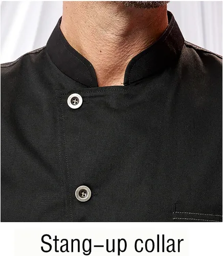 Vista 3 de Chaqueta de chef con cuello alto para hombre, manga 34, ligera, uniforme de chef con 2 bolsillos, profesional