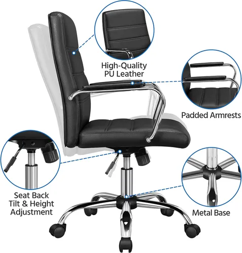 Vista 9 de Topeakmart Silla de oficina con respaldo medio, silla ejecutiva giratoria ajustable de piel sintética, color negro