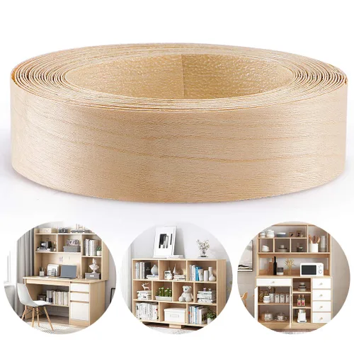 Vista 7 de Skelang Chapa de madera de abedul 1-1/2" x 26', cinta de borde de madera con adhesivo, tira flexible de encolado de cantos de madera