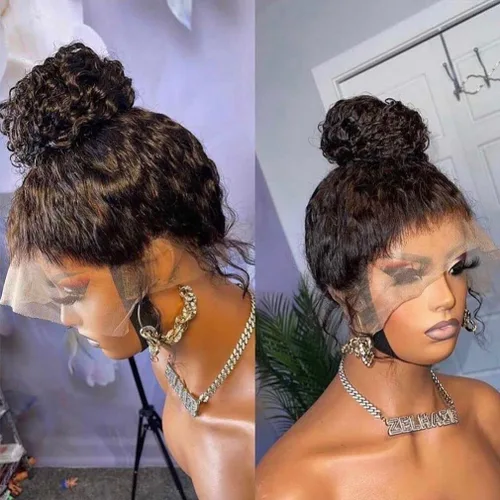 Vista 6 de Pelucas de cabello humano con encaje frontal 360, previamente despuntada, peluca rizada exótica, densidad 180, encaje frontal, cabello brasileño