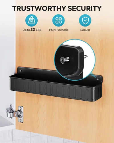 Vista 7 de Nieifi Estante de Especias para Montar en Pared, Paquete de 4, Negro, Instalación con Tornillo o Adhesivo, Organizador de Estante de Especias
