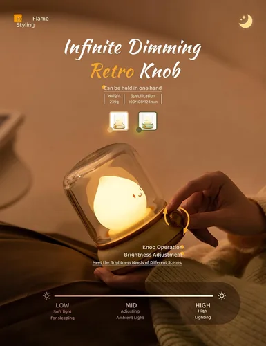 Vista 4 de WANIDEA Chibi Flame - Juego de 2 lámparas de noche, estilo anime, adorables y acogedoras, retro, recargable, para decoración, accesorios de Amarillo