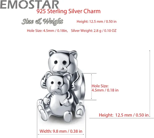 Vista 6 de Animal Theme Charms, MomChild of Owl Bear Dog, Rabbit Flamingo Elephant Panda Cat Parrot Crocodile Unicorn Charms in 925 Sterling Silver, Fit