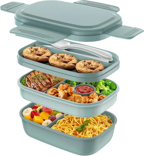 Vista 13 de HOMETALL Caja Bento para Adultos, Envases de Almuerzo para Hombres y Mujeres con 8 Compartimentos, Envases de Almuerzo con Utensilios, 1900ML/51 OZ