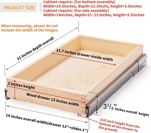 Vista 3 de Mulush Organizador de cajones extraíble de 13" de ancho x 21" de profundidad x 3" de alto con cierre suave para cocina