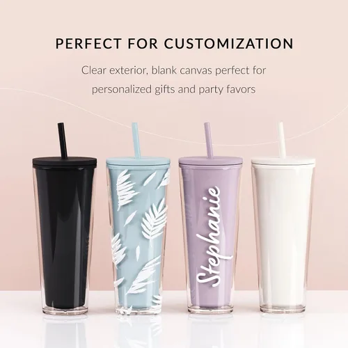 Vista 4 de Vaso de Acrílico Clásico Maars con Tapa y Pajita Vasos Aislados Premium de 24 onzas para Café Helado, Vasos de Plástico Reutilizables de Doble