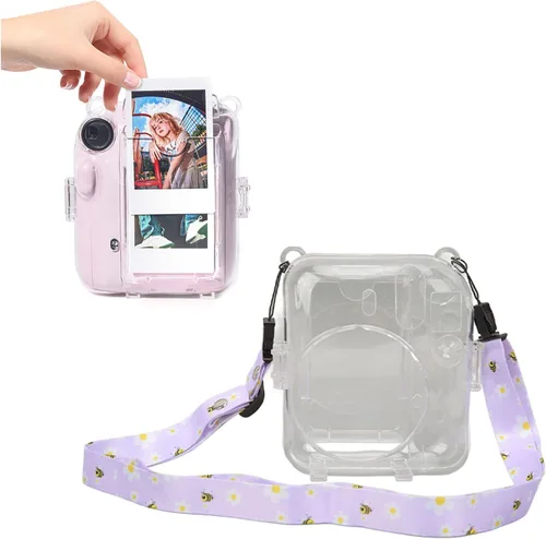 Vista 10 de ciciglow Funda protectora transparente para Mini 12, funda protectora de cámara rígida transparente para cámara instantánea con correa de hombro Azul