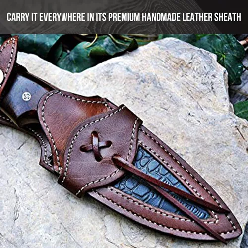 Vista 5 de Predator Hunter D2 Steel - Cuchillo de caza de hoja fija hecho a mano de 10 pulgadas - Mango de madera de nogal y funda de cinturón de cuero