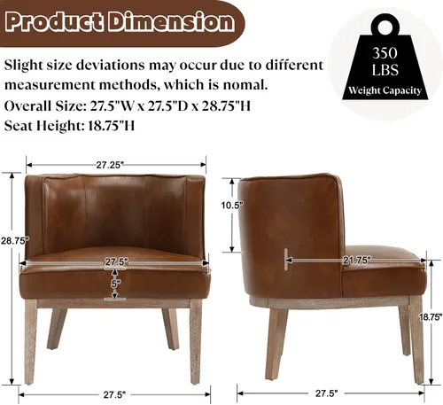 Vista 2 de BESTANO Silla decorativa con brazos de barril con patas de madera, cómoda silla lateral redonda de cuero marrón, sillas de lectura tapizadas