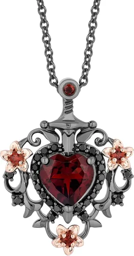 Vista 2 de Jewelili Enchanted Disney Fine Jewelry - Colgante de plata de ley y oro rosa de 10 quilates con diamante negro de 15 CTTW y granate rojo blanco
