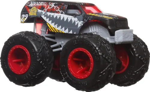 Vista 2 de Hot Wheels Monster Trucks - Juego de 4 juguetes, paquete de 4 vehículos Fang Frenzy a escala 1:64, ruedas gigantes, personajes favoritos