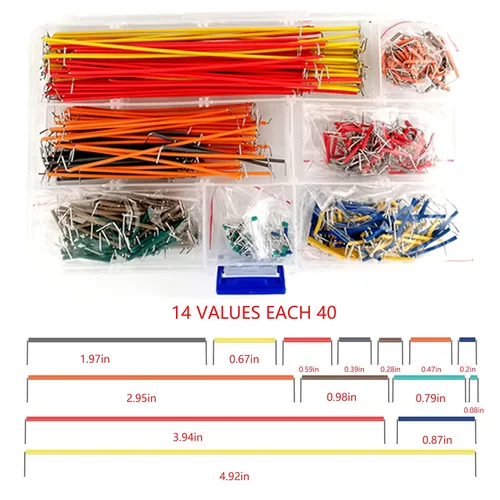 Vista 3 de Kit de cables de puente de tabla de pan en forma de U, 14 bóvedas, 560 unidades, 0.079-4.921 in, cables de conexión de placa de pan flexible sin