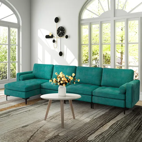 Vista 9 de KOMFOTT Sofá de dos plazas, tapizado para sala de estar, asientos de dos plazas modernos con 2 almohadas de refuerzo, bolsillo para revista, sofá