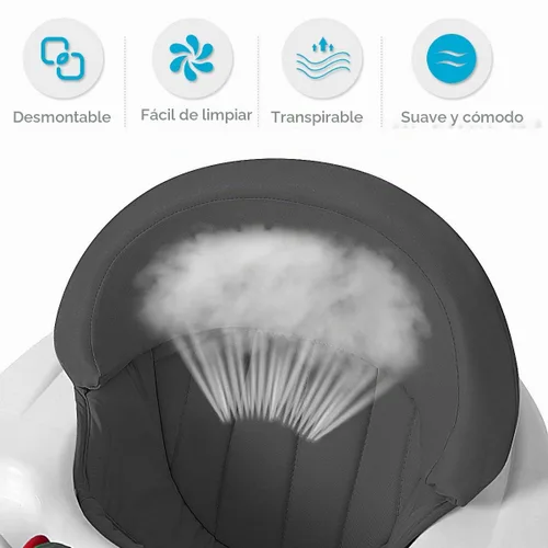 Vista 4 de Andador de bebé con ruedas para niños y niñas Gris