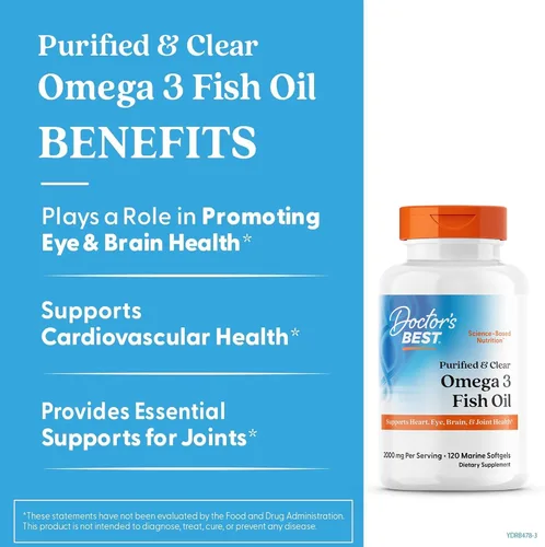 Vista 3 de Doctor's Best Suplemento de aceite de pescado Omega 3 para mujeres y hombres, fuente de ácidos grasos DHA, EPA y omega-3, purificado, alta potencia