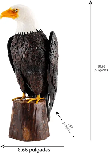 Vista 2 de Estatua Chisheen de águila calva de metal para exteriores, arte de jardín, escultura para patio, sala de estar y decoración de jardín