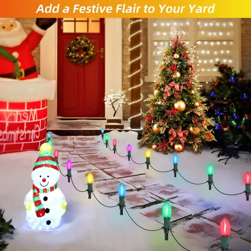 Vista 7 de USOKYO Luces LED C9 de 45 pies para caminos de Navidad al aire libre, 30 bombillas multicolor, impermeables, conectables, luces de Navidad