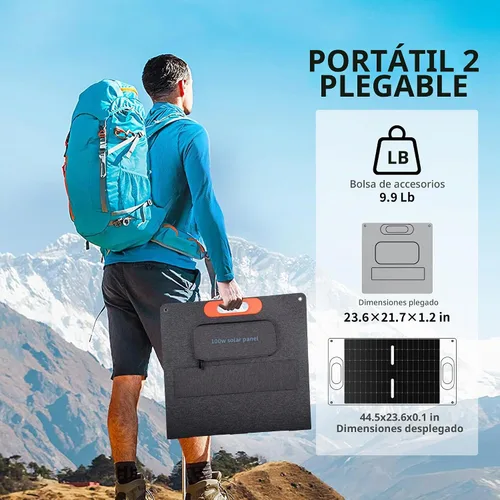 Vista 5 de Panel solar portátil de 100 W para generador de estación de energía, cargador de panel solar plegable de 100 vatios con salida MC4, conector de CC 3
