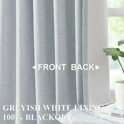 Vista 2 de Vision Home Cortinas Completamente Opacas de Lino Azul Niebla de 84 Pulgadas de Largo para Dormitorio y Sala de Estar, Paneles de Ventana Niebla Azul