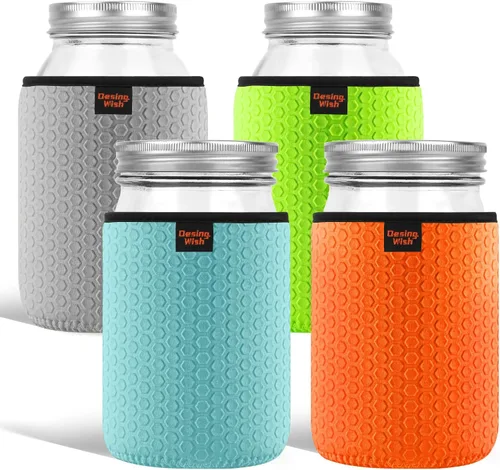 Vista 8 de Funda de neopreno para tarro Mason de boca regular y ancha, 16 onzas, antideslizante, acogedora, aislada, fundas protectoras de 3.0 x 3.7 pulgadas