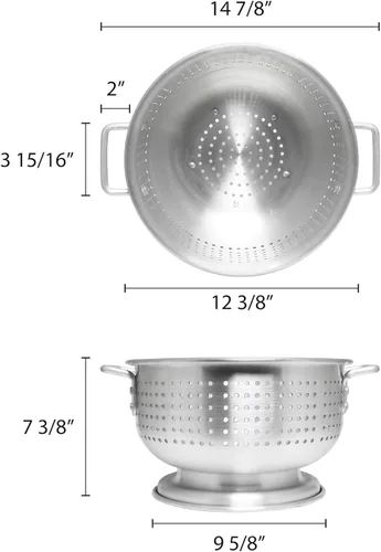 Vista 2 de TrueCraftware - Colador de aluminio resistente de 8 cuartos de galón con asas y base estable - Cesta de colador de alimentos para pasta, espagueti