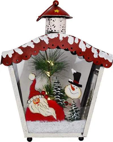 Vista 9 de Farol decorativo de Navidad para colgar, farol LED rústico, farol de mesa de metal rústico, funciona con pilas, linterna colgante para interiores