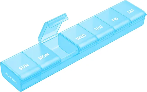 Vista 10 de AUVON Organizador semanal de píldoras con diseño de apertura sin esfuerzo, pastillero apto para artritis, organizador de píldoras sin BPA de 7 días
