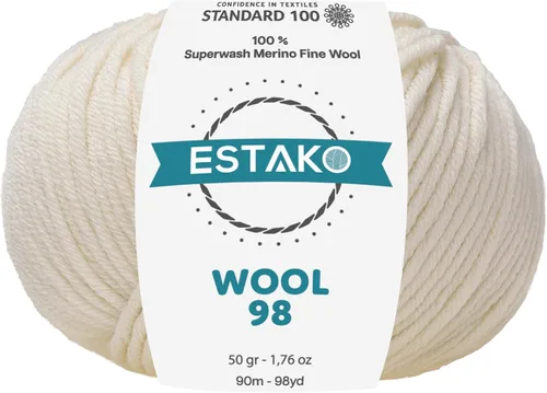 Vista 19 de Estako Wool 98 (paquete de 4 madejas) 100% lana merino superwash lana merino de peso medio suave hilo para tejer y ganchillo (4 x 1.76 onzas)