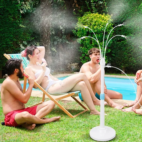 Vista 8 de Misters para patio exterior, sistema de enfriamiento de nebulización de pie, kit de manguera de niebla de agua portátil para exteriores, altura