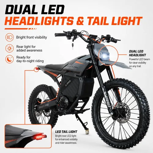Vista 4 de X-PRO Drax - Motocicleta eléctrica de 5000 W, motor de tracción media, velocidad máxima de 55 Mph, 72 V 30 AH Bttery con rango máximo de 60 millas