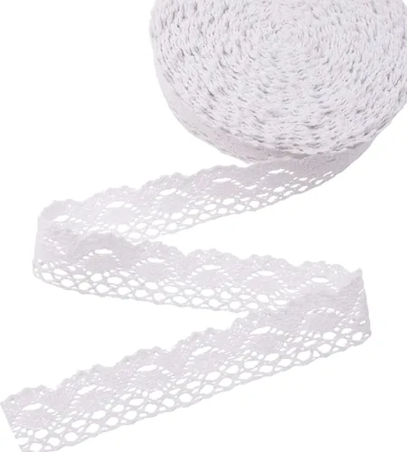 Vista 10 de Cinta de encaje beige de algodón de encaje de ganchillo de costura de encaje para envoltura de paquetes de regalo, suministros de álbumes de recortes