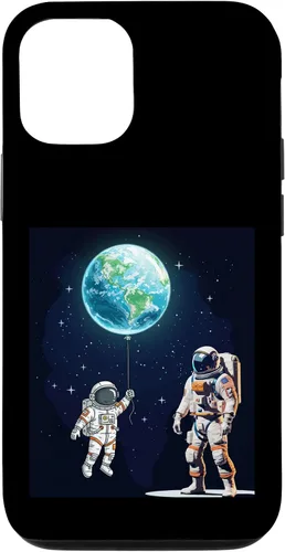 Vista 28 de Astronauts in Space Parent & Child in spacesuits with Planet Case for iPhone 16