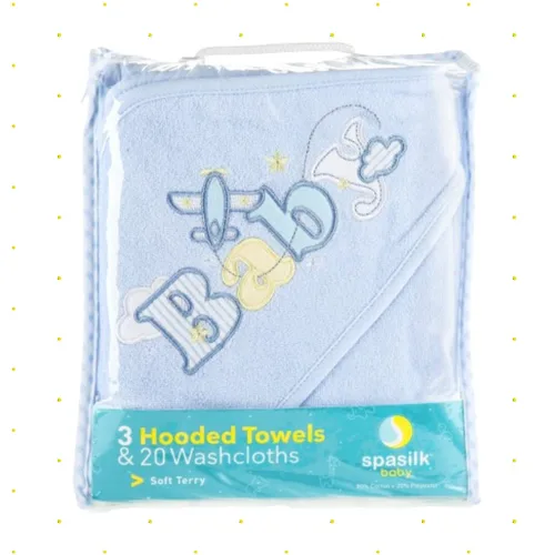 Vista 3 de Spasilk Juego de toallas y paños de baño con capucha para bebés, juego de regalo de 23 piezas, color azul