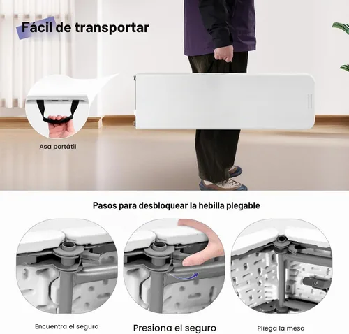 Vista 5 de Byliable Banco plegable de 6 pies, asiento plegable de plástico, portátil, plegable, para picnic, fiesta, camping, comedor, jardín blanco