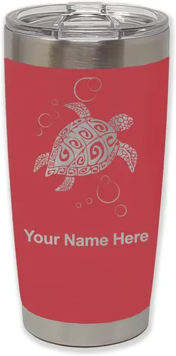 Vista 23 de LaserGram Vaso aislado al vacío de 20 onzas, tortuga marina hawaiana, grabado personalizado incluido (morado claro)