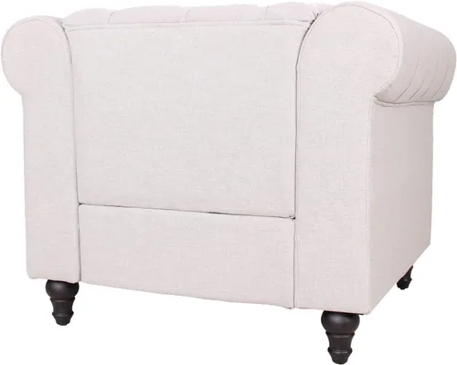 Vista 6 de Hybition Silla de lino tradicional Chesterfield Sofá individual con decoración de remaches y patas de madera para sala de estar, color gris claro