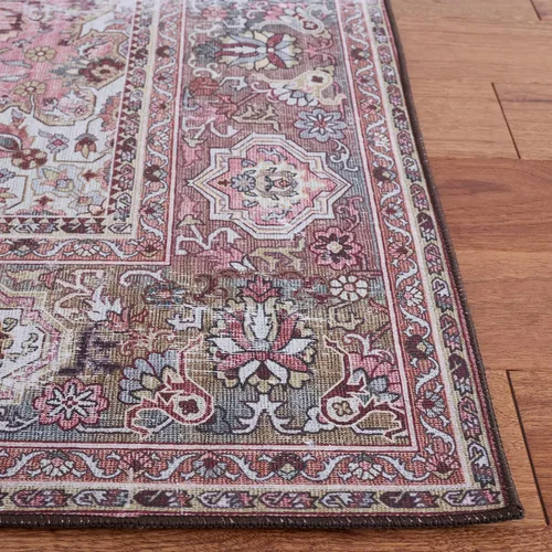 Vista 4 de SAFAVIEH Alfombra lavable Tucson Collection - 2 pies 6 pulgadas x 4 pies, rosa y beige, antideslizante y fácil de limpiar, ideal para sala de estar