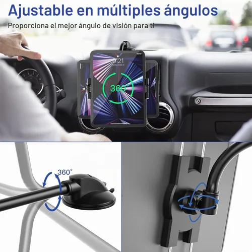 Vista 3 de Soporte para tablet de salpicadero de automóvil, cuello de cisne con brazo largo flexible para dispositivos de 4 a 13 pulgadas, iPad Pro Air Mini