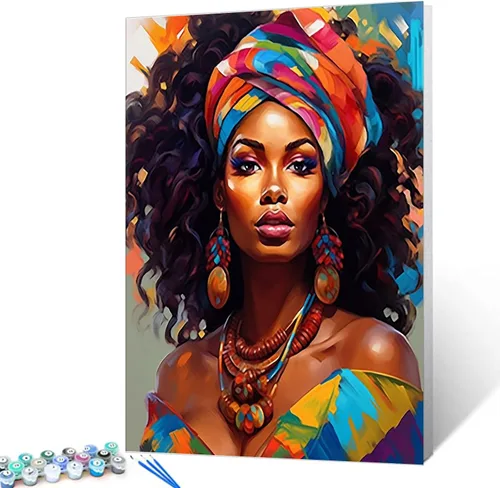 Vista 8 de Tucocoo Kit de pintura africana por números para niñas negras, lienzo de 16 x 20 pulgadas, pintura al óleo para niños, estudiantes, adultos
