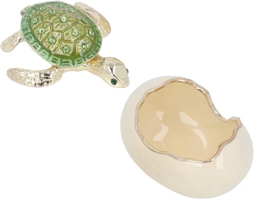 Vista 4 de Caja de baratijas de tortugas, aleación de zinc verde, hecha a mano, de metal, figura de tortugas bebés, caja de joyería para aretes de metal