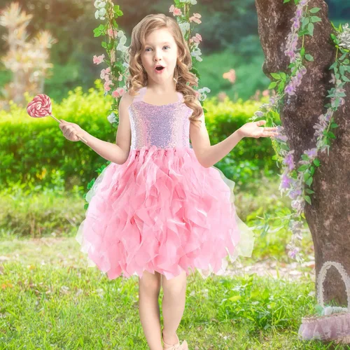 Vista 7 de Vestido tutú para niñas con lentejuelas brillantes de tul de princesa, fiesta de cumpleaños, baile de graduación, vestido deportivo para niñas