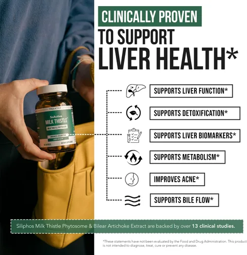 Vista 5 de SoActive® Milk Thistle: fitosoma de cardo mariano 10 veces más eficaz, optimizado para silybina bioactiva esencial A & B Plus Bilear® extracto