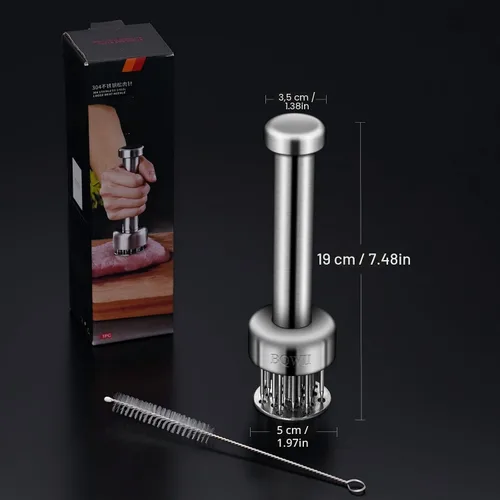 Vista 2 de Mazo Ablandador de Carne de Acero Inoxidable BQWII con 21 Agujas Agudas - Un Martillo Ablandador de Carne para Pollo y Res, Martillo de Carne