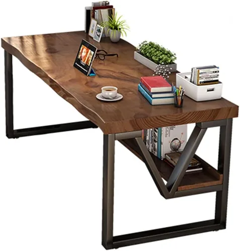 Vista 7 de Escritorio de computadora de madera maciza, escritorio para computadora de oficina en casa, banco de trabajo/escritorio simple, resistente a altas