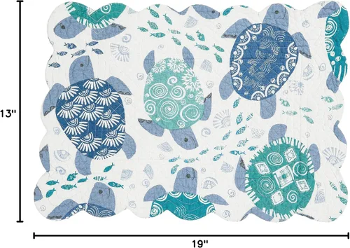 Vista 9 de C&F Home Turtle Bay - Juego de 6 manteles individuales rectangulares acolchados reversibles, color blanco, azul, verde azulado, playa, costero