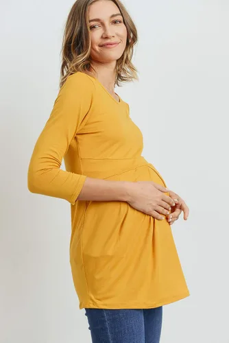Vista 10 de LaClef - Blusa de maternidad para mujer, cuello redondo, manga 3/4, plisada al frente, estilo peplum